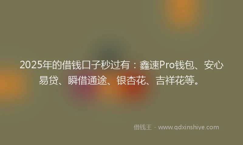 2025年的借钱口子秒过有：鑫速Pro钱包、安心易贷、瞬借通途、银杏花、吉祥花等。