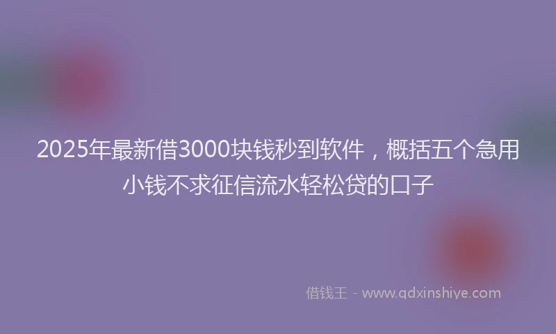 2025年最新借3000块钱秒到软件，概括五个急用小钱不求征信流水轻松贷的口子