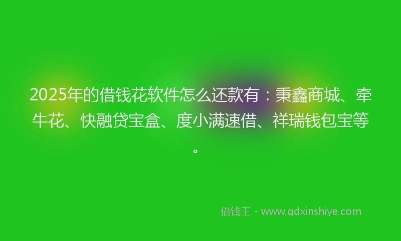 2025年的借钱花软件怎么还款有：秉鑫商城、牵牛花、快融贷宝盒、度小满速借、祥瑞钱包宝等。
