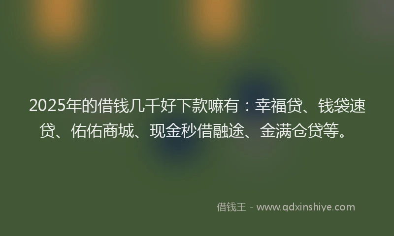 2025年的借钱几千好下款嘛有：幸福贷、钱袋速贷、佑佑商城、现金秒借融途、金满仓贷等。