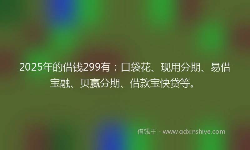 2025年的借钱299有：口袋花、现用分期、易借宝融、贝赢分期、借款宝快贷等。