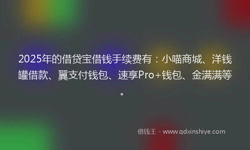 2025年的借贷宝借钱手续费有：小喵商城、洋钱罐借款、翼支付钱包、速享Pro+钱包、金满满等。