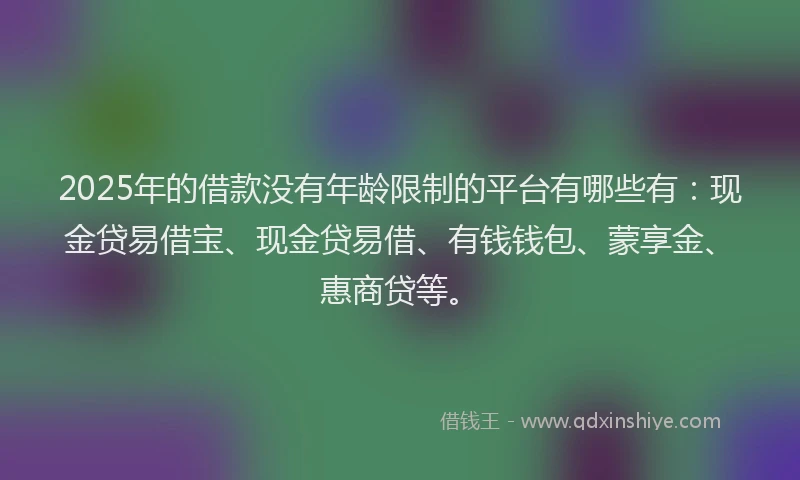 2025年的借款没有年龄限制的平台有哪些有：现金贷易借宝、现金贷易借、有钱钱包、蒙享金、惠商贷等。