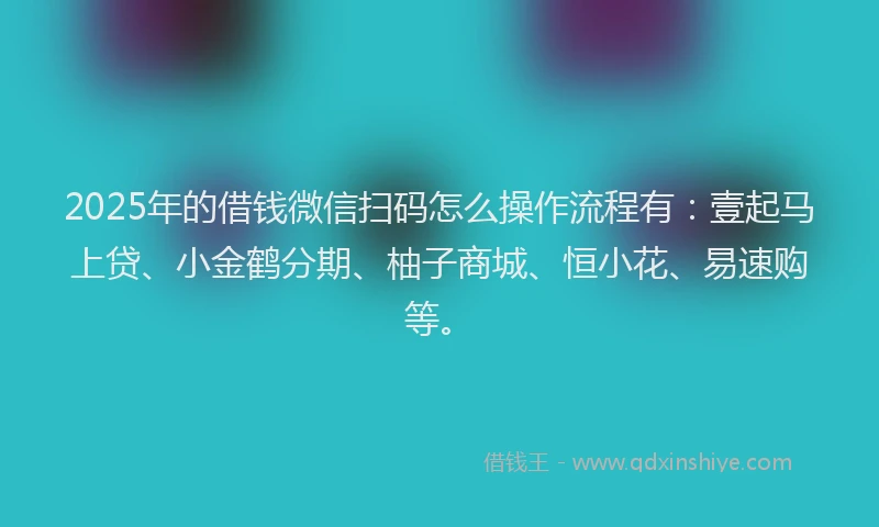 2025年的借钱微信扫码怎么操作流程有：壹起马上贷、小金鹤分期、柚子商城、恒小花、易速购等。