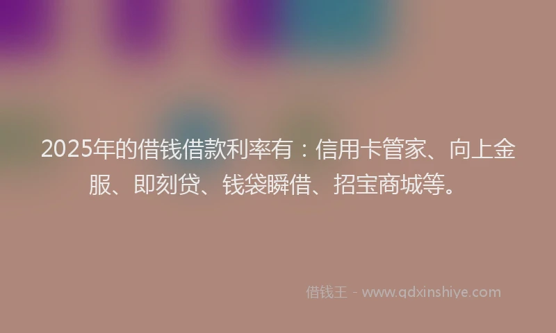 2025年的借钱借款利率有：信用卡管家、向上金服、即刻贷、钱袋瞬借、招宝商城等。