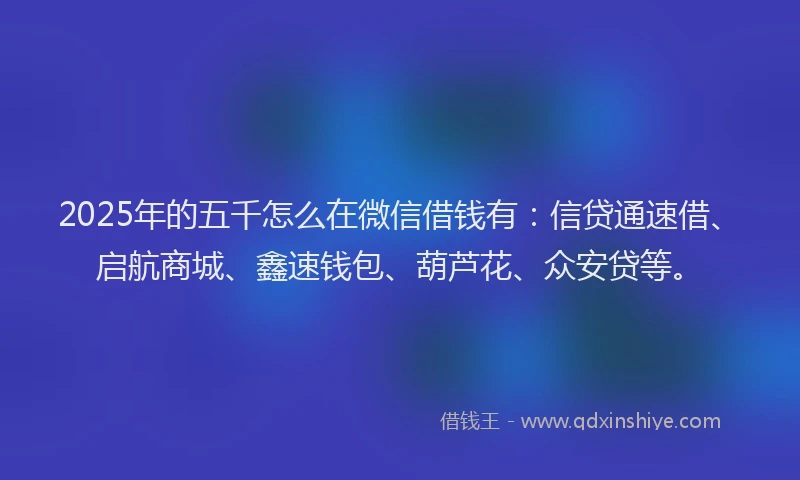 2025年的五千怎么在微信借钱有：信贷通速借、启航商城、鑫速钱包、葫芦花、众安贷等。