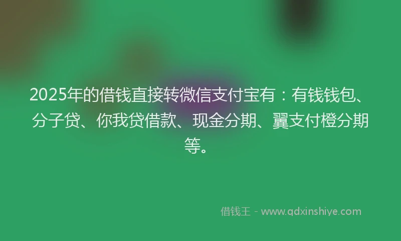2025年的借钱直接转微信支付宝有：有钱钱包、分子贷、你我贷借款、现金分期、翼支付橙分期等。