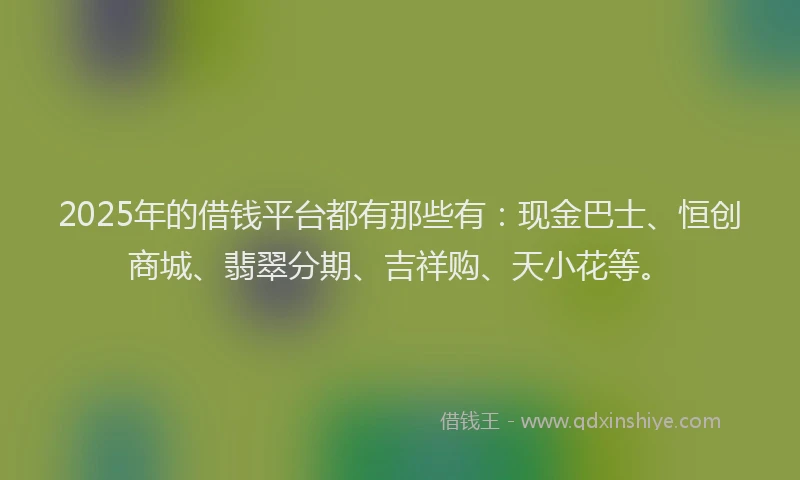 2025年的借钱平台都有那些有：现金巴士、恒创商城、翡翠分期、吉祥购、天小花等。