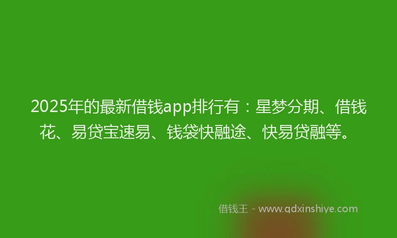 2025年的最新借钱app排行有：星梦分期、借钱花、易贷宝速易、钱袋快融途、快易贷融等。
