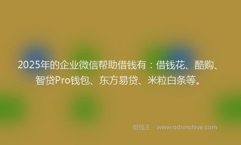 2025年的企业微信帮助借钱有：借钱花、酷购、智贷Pro钱包、东方易贷、米粒白条等。