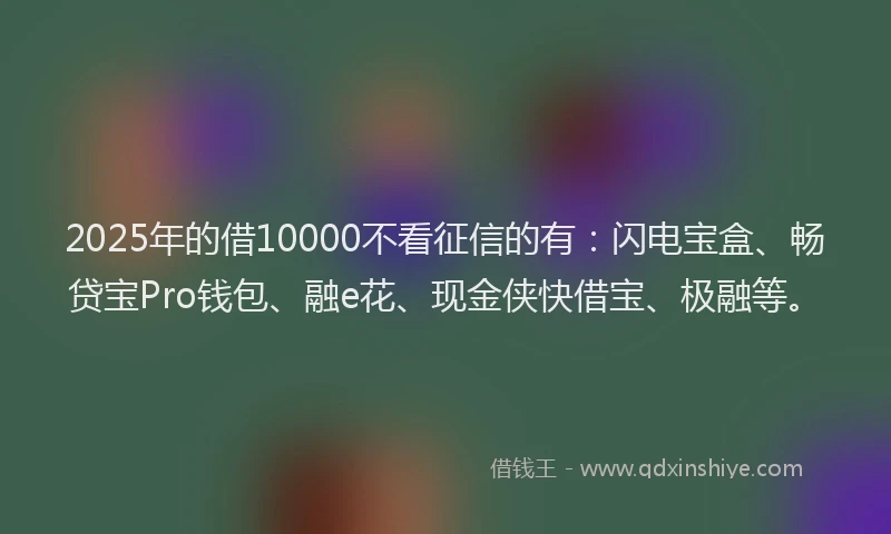 2025年的借10000不看征信的有：闪电宝盒、畅贷宝Pro钱包、融e花、现金侠快借宝、极融等。