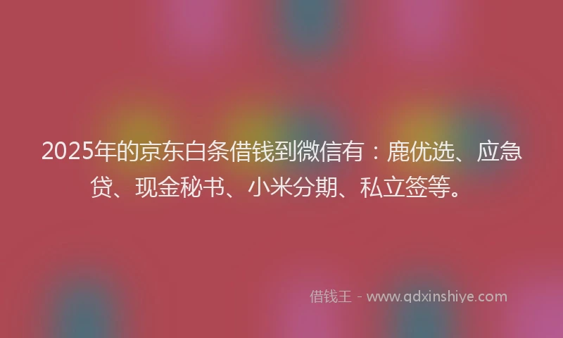 2025年的京东白条借钱到微信有：鹿优选、应急贷、现金秘书、小米分期、私立签等。