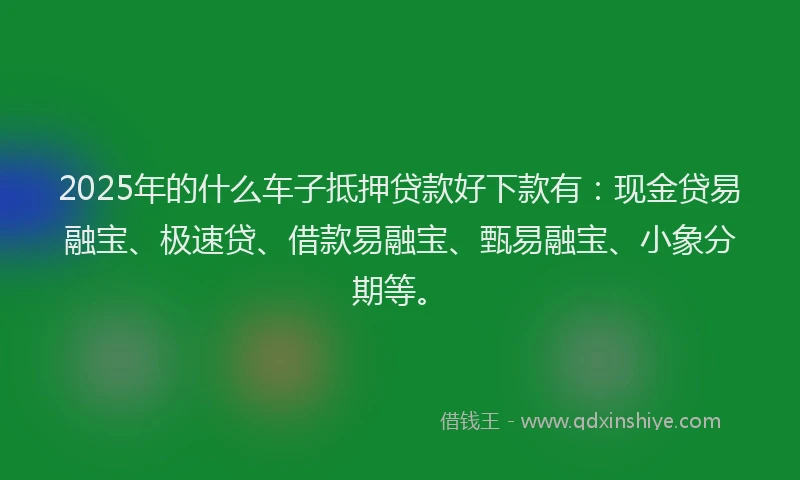 2025年的什么车子抵押贷款好下款有：现金贷易融宝、极速贷、借款易融宝、甄易融宝、小象分期等。