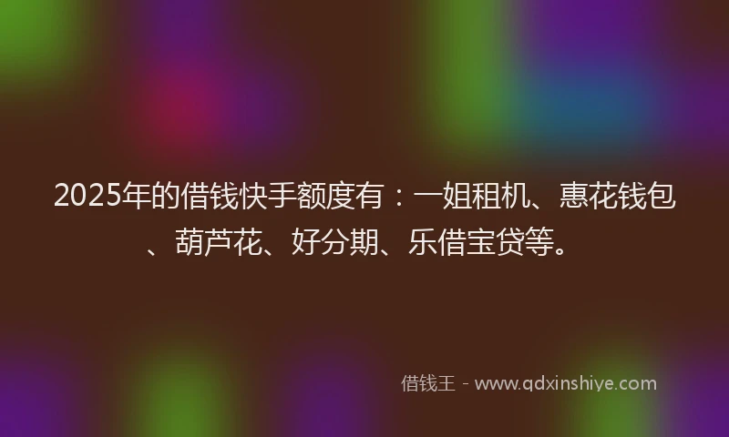 2025年的借钱快手额度有：一姐租机、惠花钱包、葫芦花、好分期、乐借宝贷等。