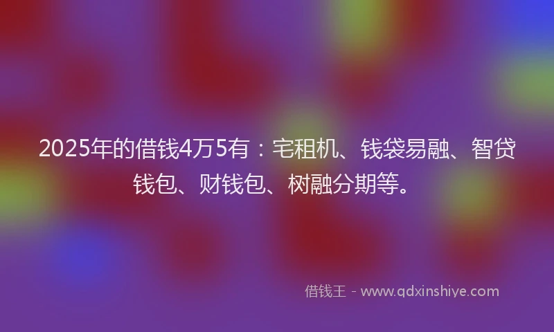 2025年的借钱4万5有：宅租机、钱袋易融、智贷钱包、财钱包、树融分期等。