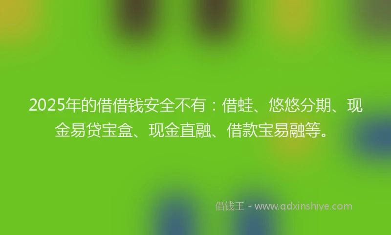 2025年的借借钱安全不有：借蛙、悠悠分期、现金易贷宝盒、现金直融、借款宝易融等。