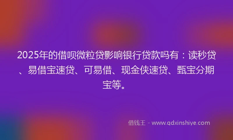 2025年的借呗微粒贷影响银行贷款吗有：读秒贷、易借宝速贷、可易借、现金侠速贷、甄宝分期宝等。