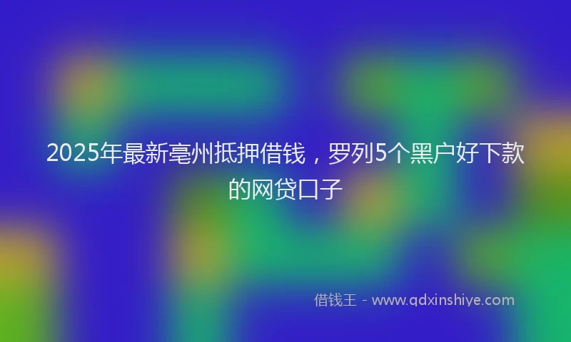 2025年最新亳州抵押借钱，罗列5个黑户好下款的网贷口子