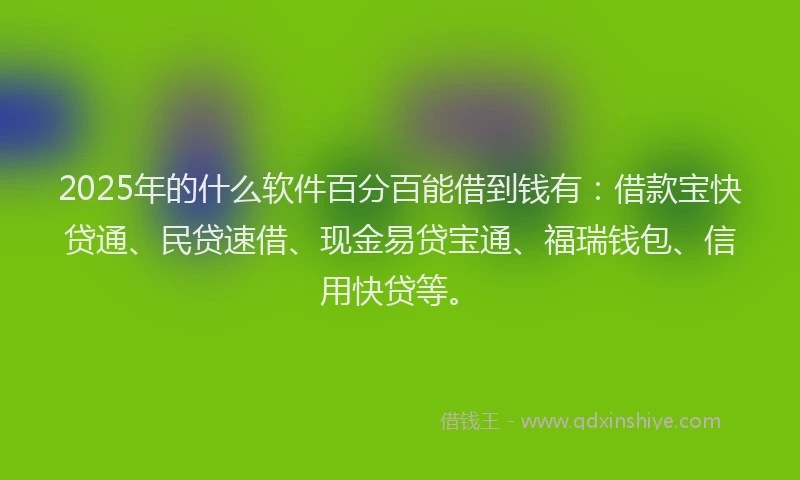 2025年的什么软件百分百能借到钱有：借款宝快贷通、民贷速借、现金易贷宝通、福瑞钱包、信用快贷等。