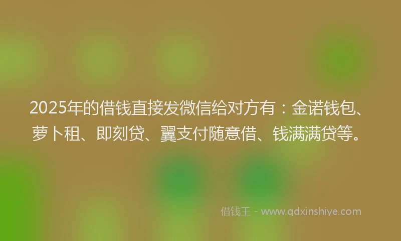 2025年的借钱直接发微信给对方有：金诺钱包、萝卜租、即刻贷、翼支付随意借、钱满满贷等。