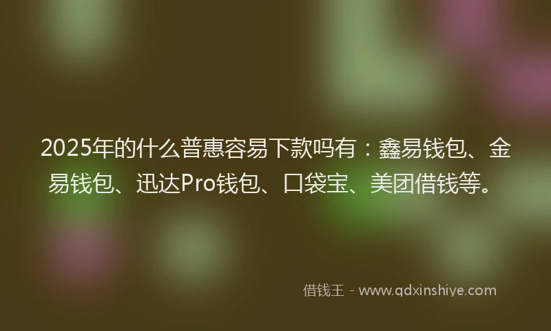 2025年的什么普惠容易下款吗有：鑫易钱包、金易钱包、迅达Pro钱包、口袋宝、美团借钱等。
