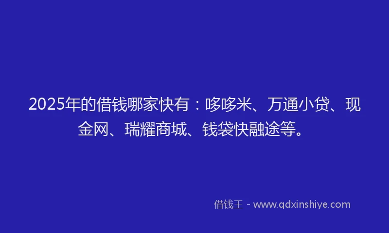 2025年的借钱哪家快有：哆哆米、万通小贷、现金网、瑞耀商城、钱袋快融途等。