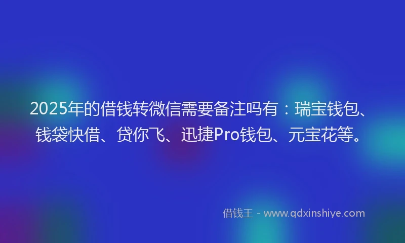 2025年的借钱转微信需要备注吗有：瑞宝钱包、钱袋快借、贷你飞、迅捷Pro钱包、元宝花等。