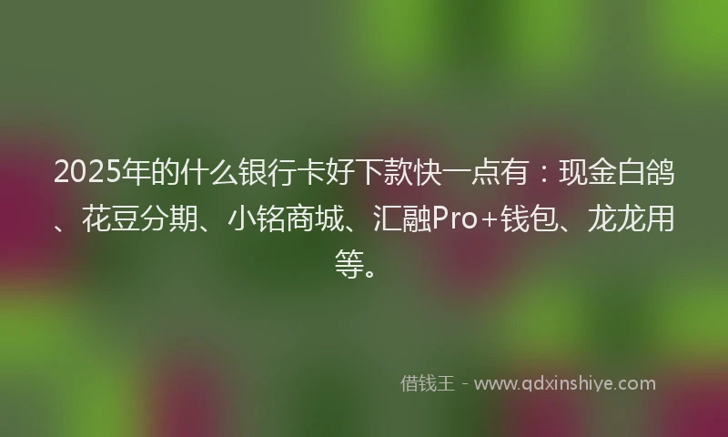 2025年的什么银行卡好下款快一点有：现金白鸽、花豆分期、小铭商城、汇融Pro+钱包、龙龙用等。