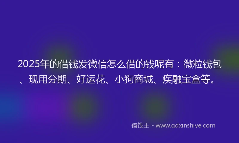 2025年的借钱发微信怎么借的钱呢有：微粒钱包、现用分期、好运花、小狗商城、疾融宝盒等。