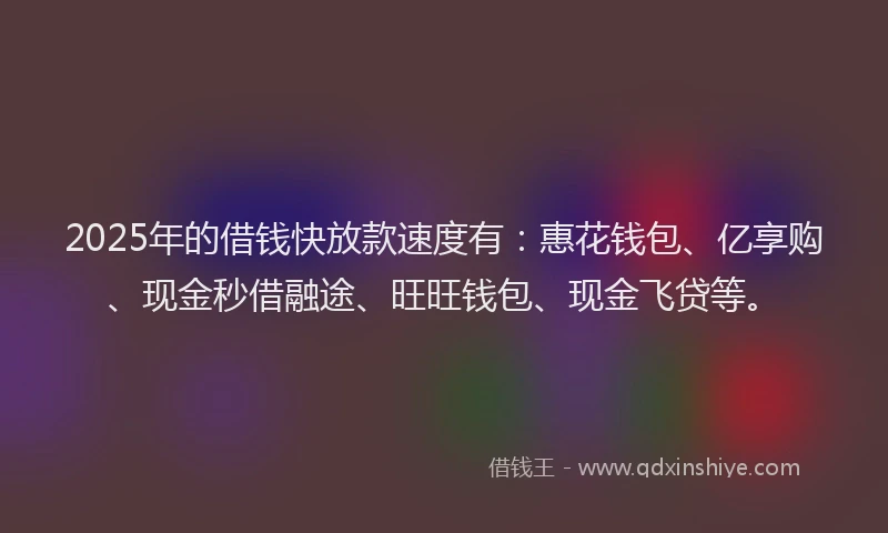 2025年的借钱快放款速度有：惠花钱包、亿享购、现金秒借融途、旺旺钱包、现金飞贷等。