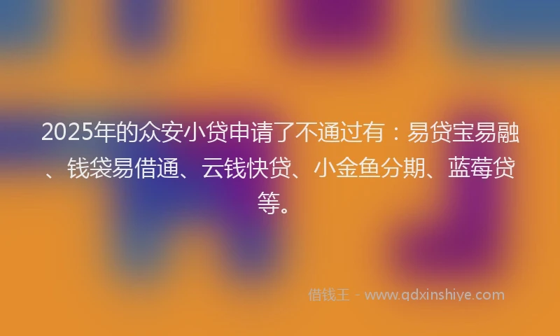 2025年的众安小贷申请了不通过有：易贷宝易融、钱袋易借通、云钱快贷、小金鱼分期、蓝莓贷等。