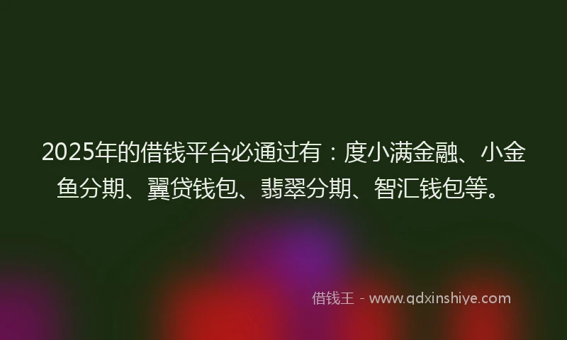 2025年的借钱平台必通过有：度小满金融、小金鱼分期、翼贷钱包、翡翠分期、智汇钱包等。
