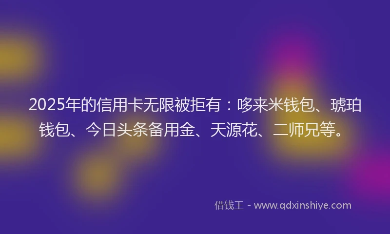 2025年的信用卡无限被拒有：哆来米钱包、琥珀钱包、今日头条备用金、天源花、二师兄等。