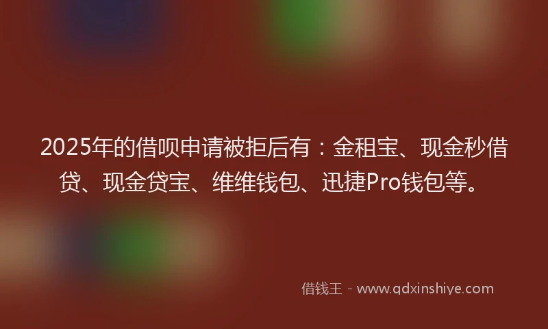 2025年的借呗申请被拒后有：金租宝、现金秒借贷、现金贷宝、维维钱包、迅捷Pro钱包等。