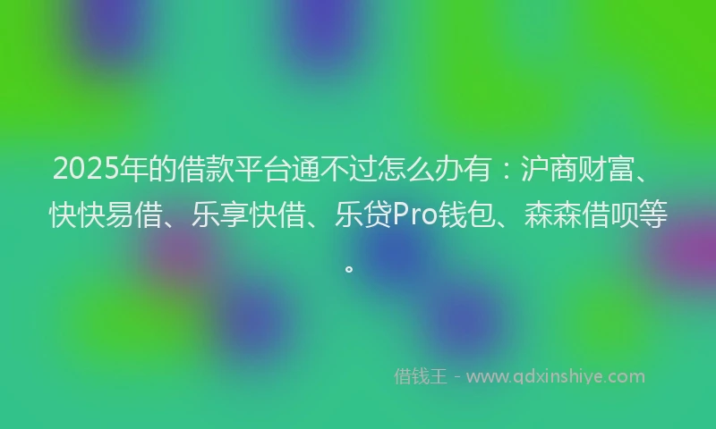 2025年的借款平台通不过怎么办有：沪商财富、快快易借、乐享快借、乐贷Pro钱包、森森借呗等。