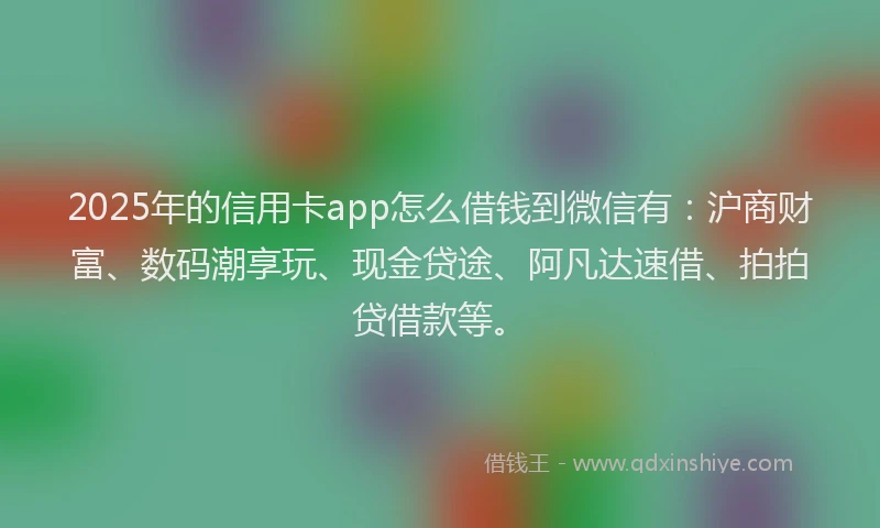 2025年的信用卡app怎么借钱到微信有：沪商财富、数码潮享玩、现金贷途、阿凡达速借、拍拍贷借款等。