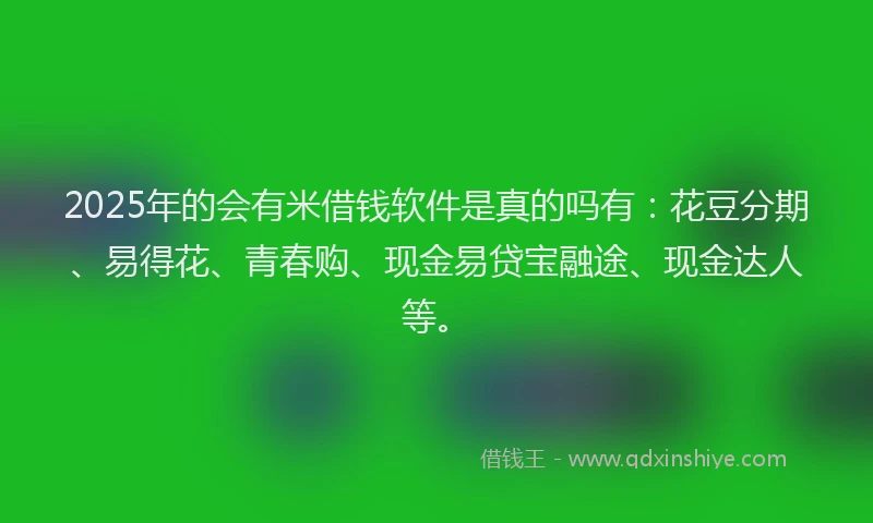 2025年的会有米借钱软件是真的吗有：花豆分期、易得花、青春购、现金易贷宝融途、现金达人等。