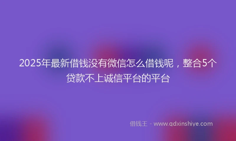 2025年最新借钱没有微信怎么借钱呢，整合5个贷款不上诚信平台的平台