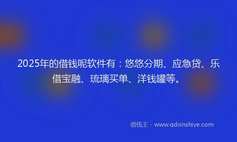 2025年的借钱呢软件有：悠悠分期、应急贷、乐借宝融、琉璃买单、洋钱罐等。