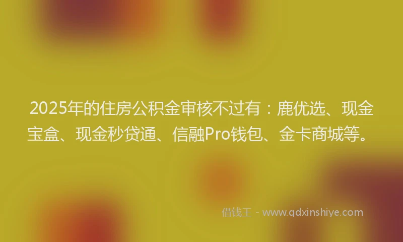 2025年的住房公积金审核不过有：鹿优选、现金宝盒、现金秒贷通、信融Pro钱包、金卡商城等。