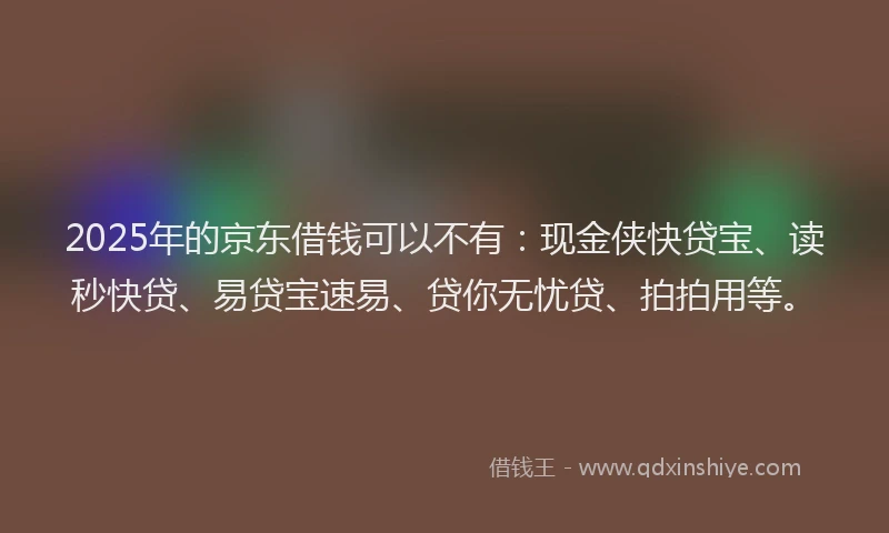 2025年的京东借钱可以不有：现金侠快贷宝、读秒快贷、易贷宝速易、贷你无忧贷、拍拍用等。