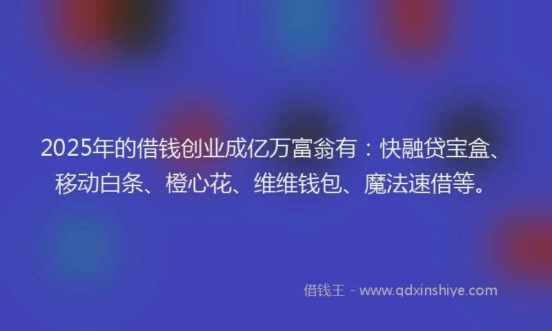 2025年的借钱创业成亿万富翁有：快融贷宝盒、移动白条、橙心花、维维钱包、魔法速借等。