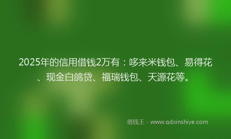 2025年的信用借钱2万有：哆来米钱包、易得花、现金白鸽贷、福瑞钱包、天源花等。