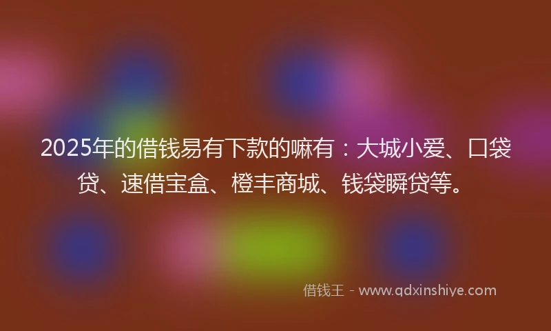 2025年的借钱易有下款的嘛有：大城小爱、口袋贷、速借宝盒、橙丰商城、钱袋瞬贷等。