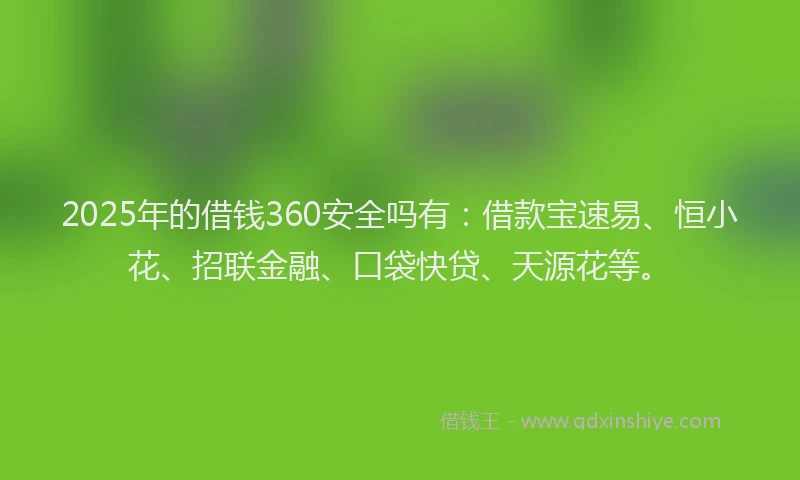 2025年的借钱360安全吗有：借款宝速易、恒小花、招联金融、口袋快贷、天源花等。