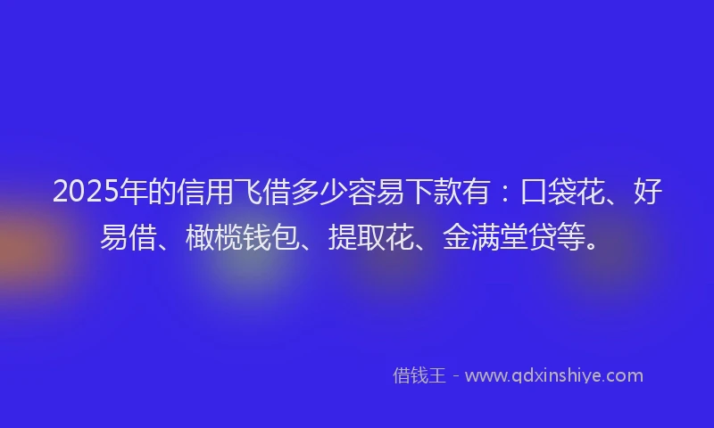 2025年的信用飞借多少容易下款有：口袋花、好易借、橄榄钱包、提取花、金满堂贷等。