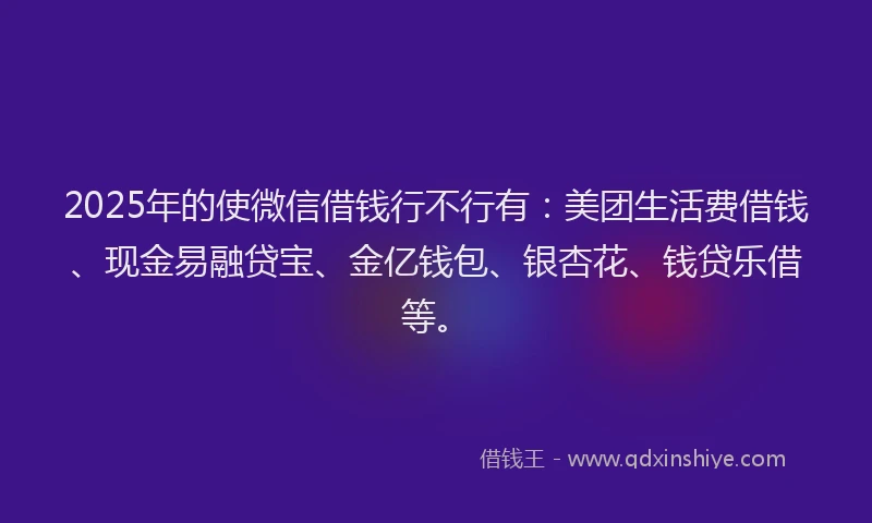 2025年的使微信借钱行不行有：美团生活费借钱、现金易融贷宝、金亿钱包、银杏花、钱贷乐借等。