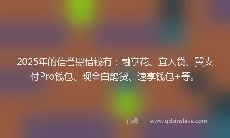 2025年的信誉黑借钱有：融享花、宜人贷、翼支付Pro钱包、现金白鸽贷、速享钱包+等。