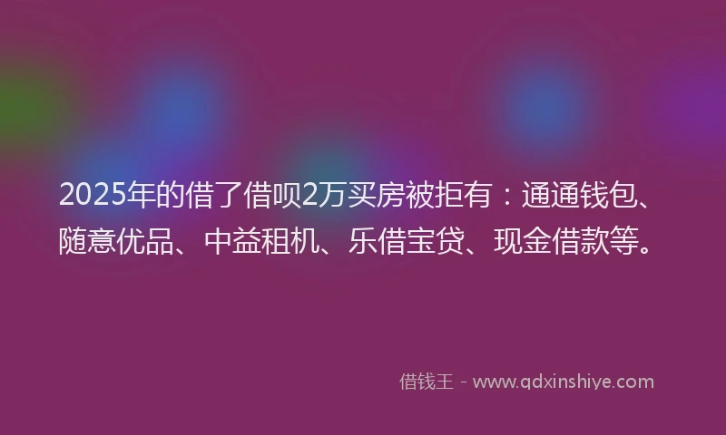 2025年的借了借呗2万买房被拒有：通通钱包、随意优品、中益租机、乐借宝贷、现金借款等。