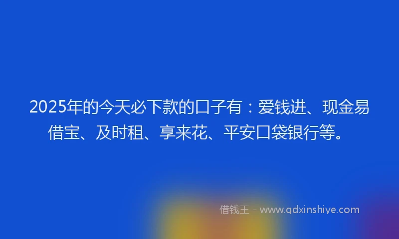 2025年的今天必下款的口子有：爱钱进、现金易借宝、及时租、享来花、平安口袋银行等。